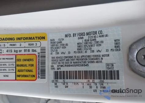 2025 Ford Bronco Sport Big Bend z USA, uszkodzony, nr VIN 3FMCR9BN0SRE08545